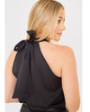 Black Silk Twist Neck Tie Halter