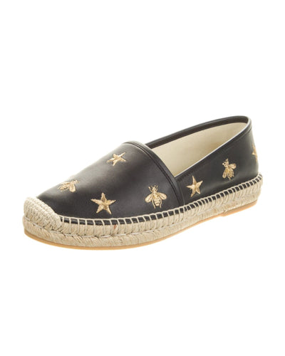 GUCCI Calfskin Bee Star Embroidered Espadrilles