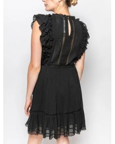 Ulla Johnson Henriette Black Lace Trim Side Tie Mini Dress