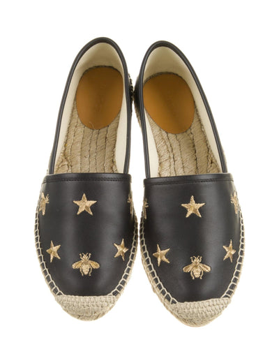 GUCCI Calfskin Bee Star Embroidered Espadrilles