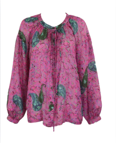 Tie Front Nomad Blouse Fuschia Paisley