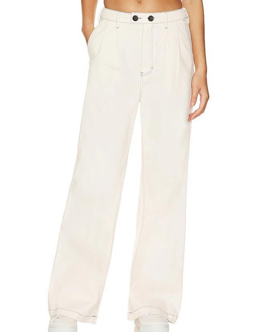 Wide Leg Trousers In Off White Denim