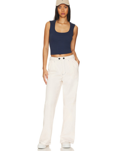 Wide Leg Trousers In Off White Denim