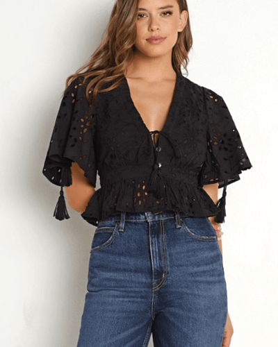 Mira Eyelet Cotton Cropped V-neck Blouse