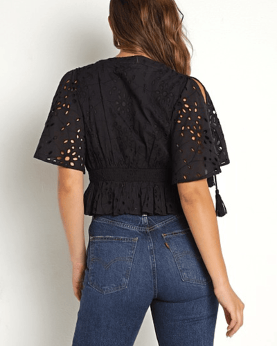 Mira Eyelet Cotton Cropped V-neck Blouse