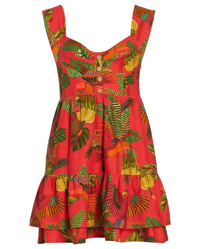 Forest Birds Linen Minidress