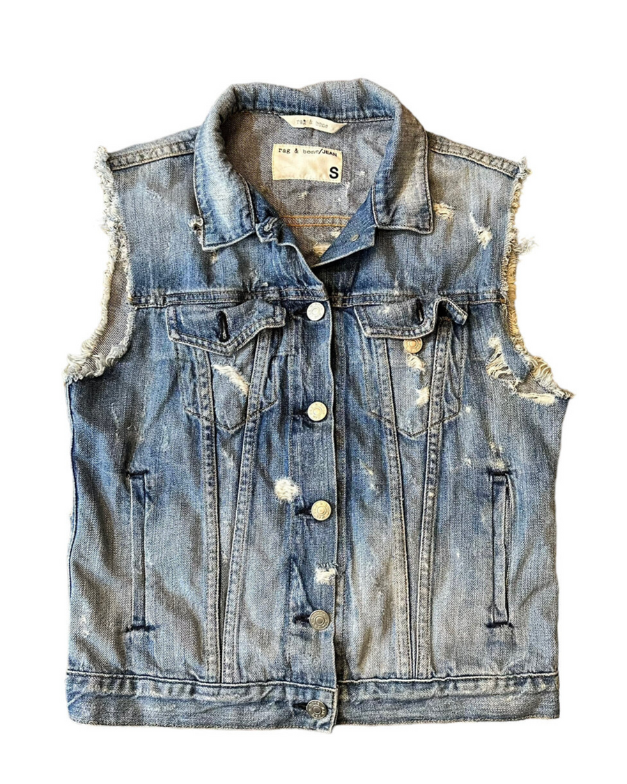 Cropped Distressed Denim Vest