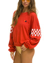 Aviator Nation Clothing Small "Check 2 Sleeve" Relaxed Crew Sweatshirt