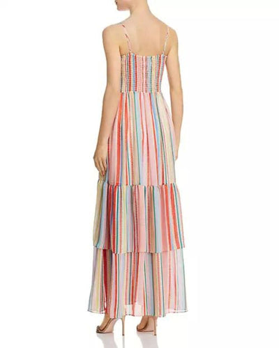 BB DAKOTA Clothing Medium Rainbow-Stripe Smocked Maxi Dress