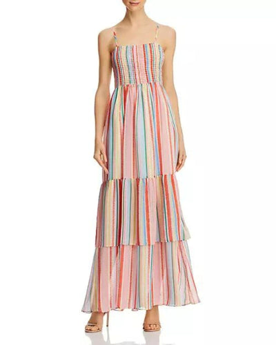 BB DAKOTA Clothing Medium Rainbow-Stripe Smocked Maxi Dress