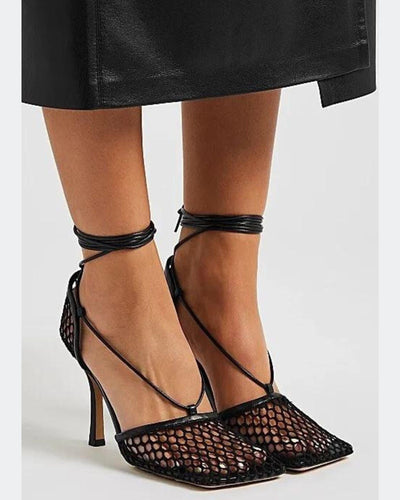 Bottega Veneta Shoes Large | US 40 I IT 10 Bottega Lace-Up Leather Trimmed Mesh Pumps