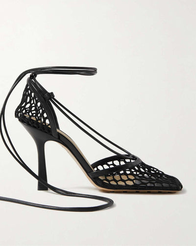 Bottega Veneta Shoes Large | US 40 I IT 10 Bottega Lace-Up Leather Trimmed Mesh Pumps