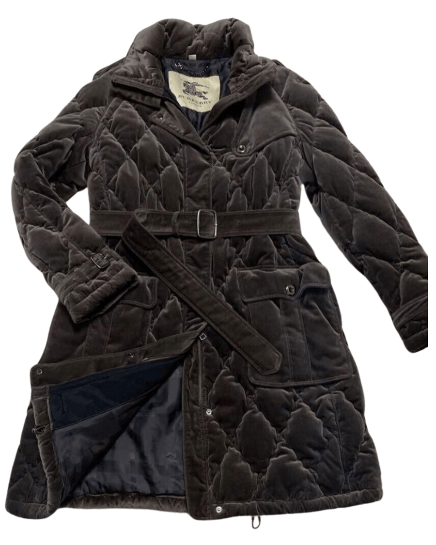 Burberry London Clothing Large Prorsum Velvet Belted Quilted Puffer Coat