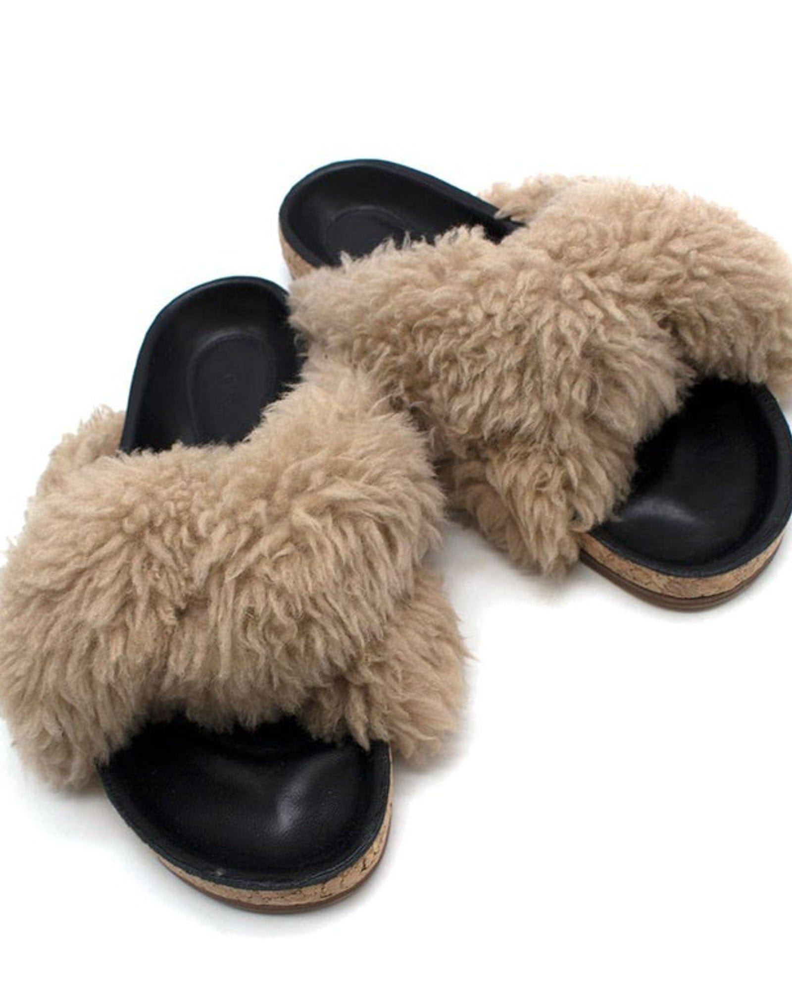 Shearling Fur Flat Slide Sandals The Revury