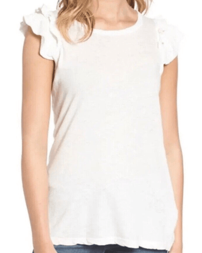 Current/Elliott Clothing XS | 0 Double Ruffle Muscle Star White Tee