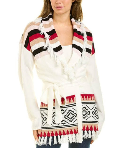 Design History Clothing XS Printed Fringe Cardigan