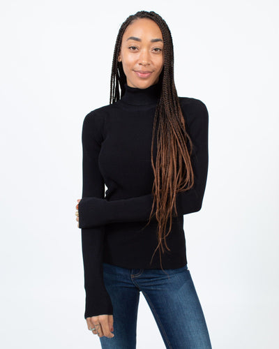 Elizabeth and James Clothing Medium Cut Out Black Fitted Turtleneck Top