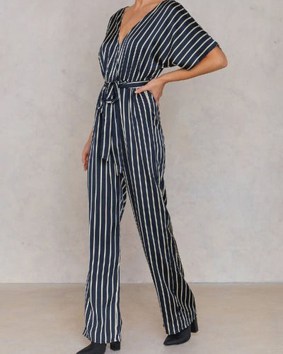 Emory Park Clothing Large Stripe Wrap Jumpsuit