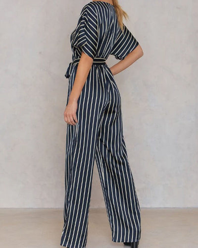 Emory Park Clothing Large Stripe Wrap Jumpsuit