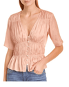 FRAME Clothing Small Frame Pink Clay Shirred V-Neck