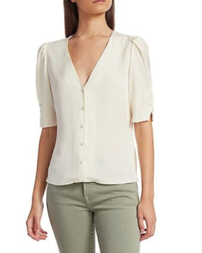 FRAME Clothing XS "Olivia" V-Neck Silk Blouse