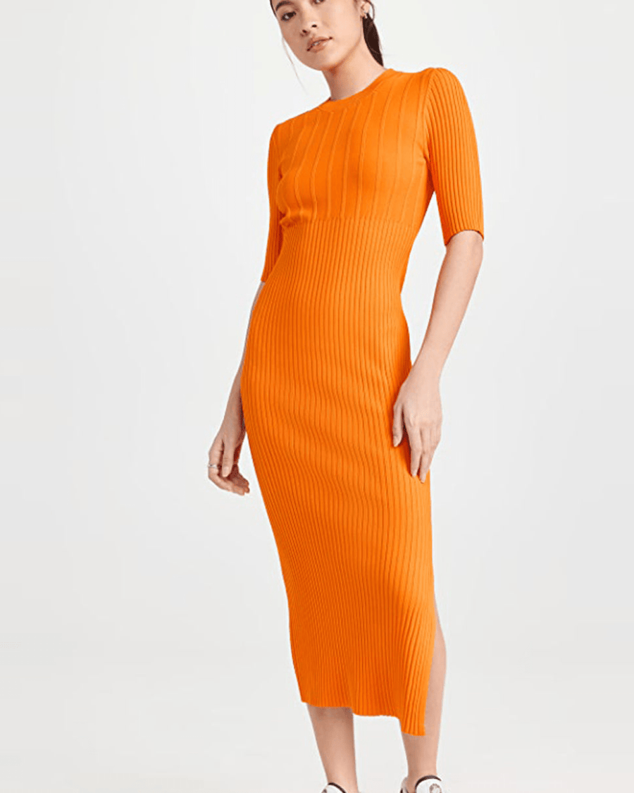 FRAME Clothing XXS Mixed Rib Sweater Dress In Nectarine