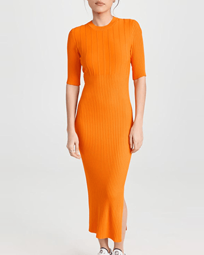 FRAME Clothing XXS Mixed Rib Sweater Dress In Nectarine