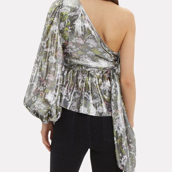 GANNI Clothing Medium Ganni One Shoulder Metallic Silk Top