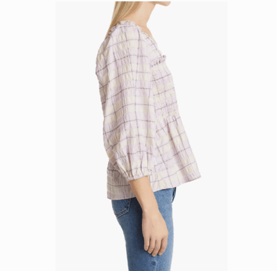 GANNI Clothing Small | 6 Check Seersucker Smocked Top