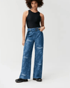 GANNI Clothing Small Denim Laser Embroided Mid Waist Belt Pants