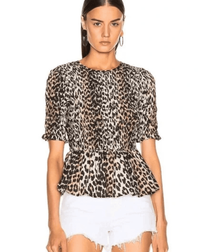 GANNI Clothing Small Leopard Print Peplum Top