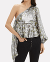 GANNI Clothing XS One Shoulder Metallic Silk Top