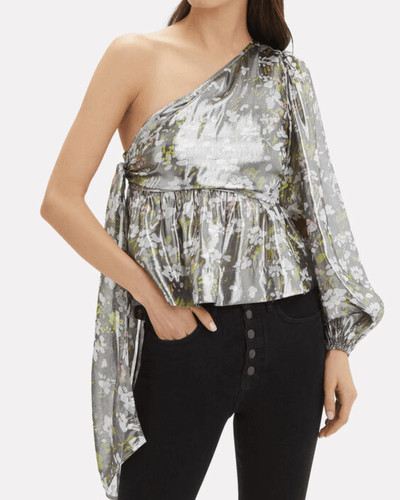 GANNI Clothing XS One Shoulder Metallic Silk Top