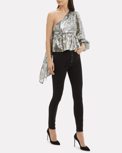 GANNI Clothing XS One Shoulder Metallic Silk Top