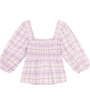 GANNI Clothing XS Seersucker Check Smocked Blouse