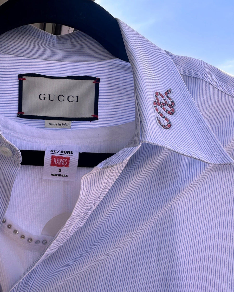 Gucci Clothing Large GUCCI Pin-Stripe Button Down with Snake Patch