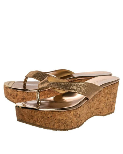 Jimmy Choo Shoes Medium | 8.5 "Pathos" Rose Gold Glitter Cork Platforms