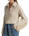 Jonathan Simkhai Clothing Small "Kara Fringe Knit Polo" in "Tan Melange"