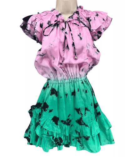 Karina Grimaldi Clothing XS Olga  Pink and Green Tie Dye Slik Dress