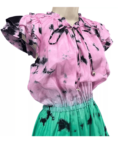 Karina Grimaldi Clothing XS Olga  Pink and Green Tie Dye Slik Dress