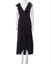 La Ligne Clothing XS "D'ete'" Ruffled Striped Cotton-Blend Poplin Maxi Dress in Black