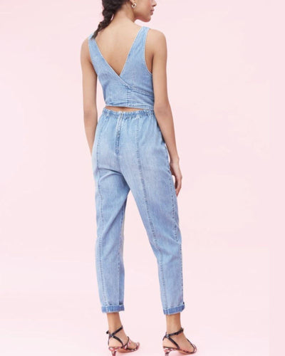 La Vie Rebecca Taylor Clothing Small Draped Denim Jumpsuit