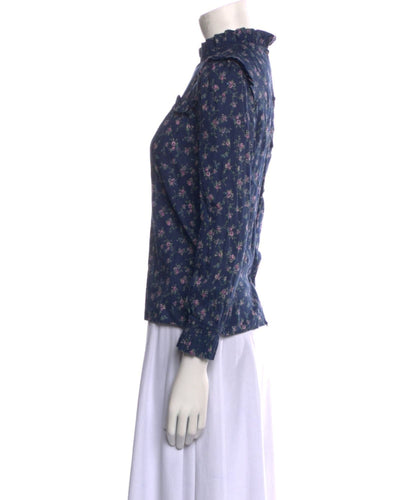 LoveShackFancy Clothing Medium Floral Print Mock Neck Blouse