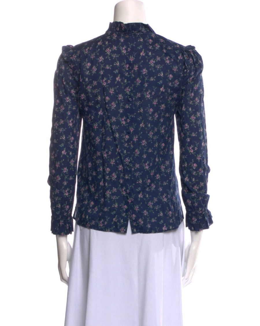 LoveShackFancy Clothing Medium Floral Print Mock Neck Blouse