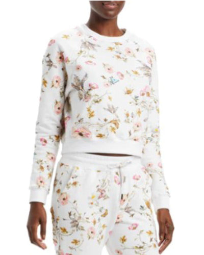 Monique Lhuillier Clothing Large "Floral Printed Cropped Sweatshirt"