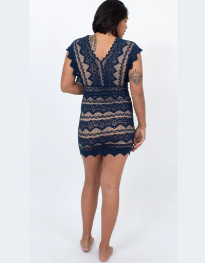 Nightcap Clothing Large | US 3 Navy Lace Bodycon Dress