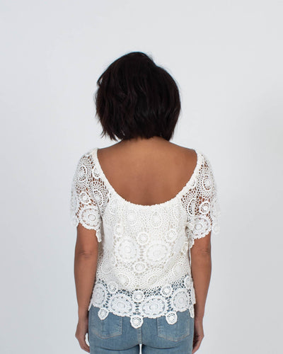 Nightcap Clothing Medium Crochet Short Sleeve Blouse