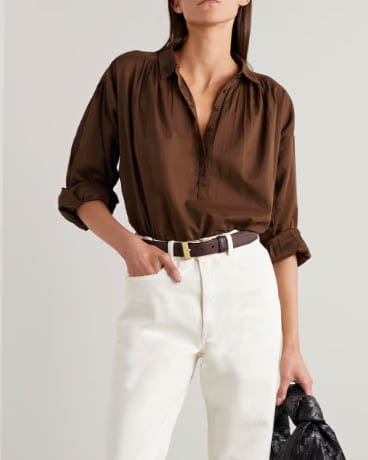 Nili Lotan Clothing Large "Miles Blouse in Walnut"