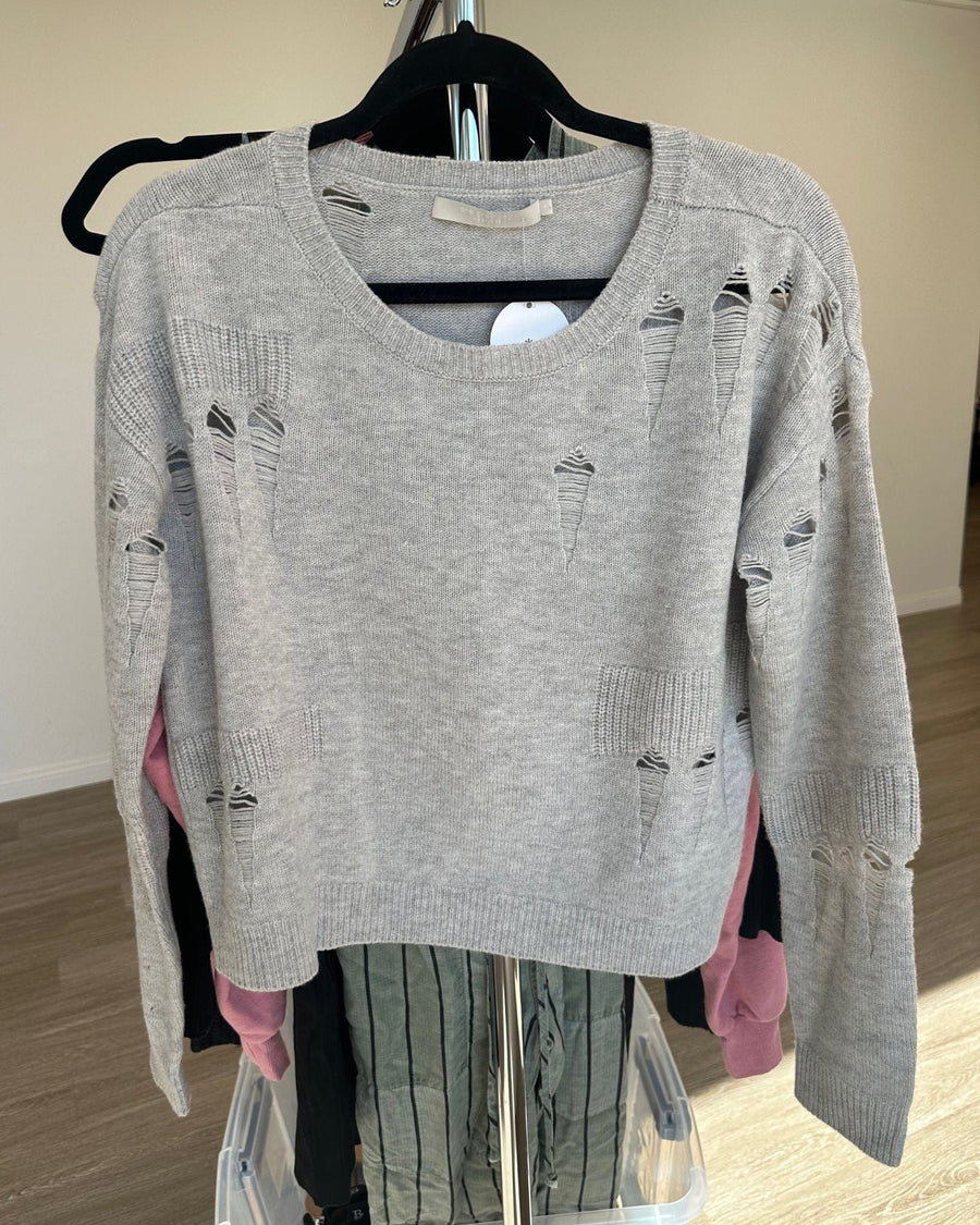 One Grey Day Clothing Small Distressed Wool Sweater