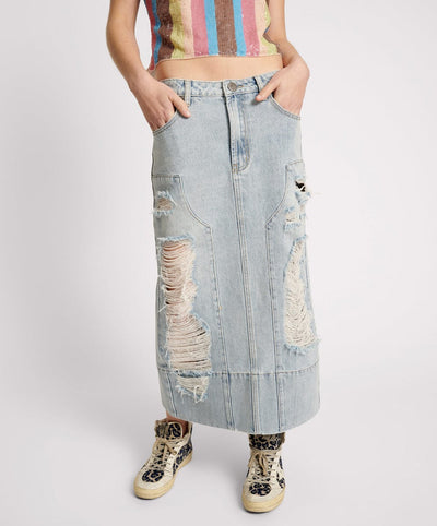 One Teaspoon Clothing Medium | US 29 Cassidy Mid Waist Long Denim Column Denim Skirt